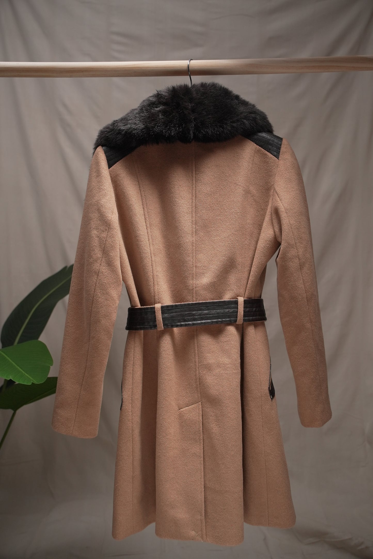 Wool Coat with Faux Fur Collar