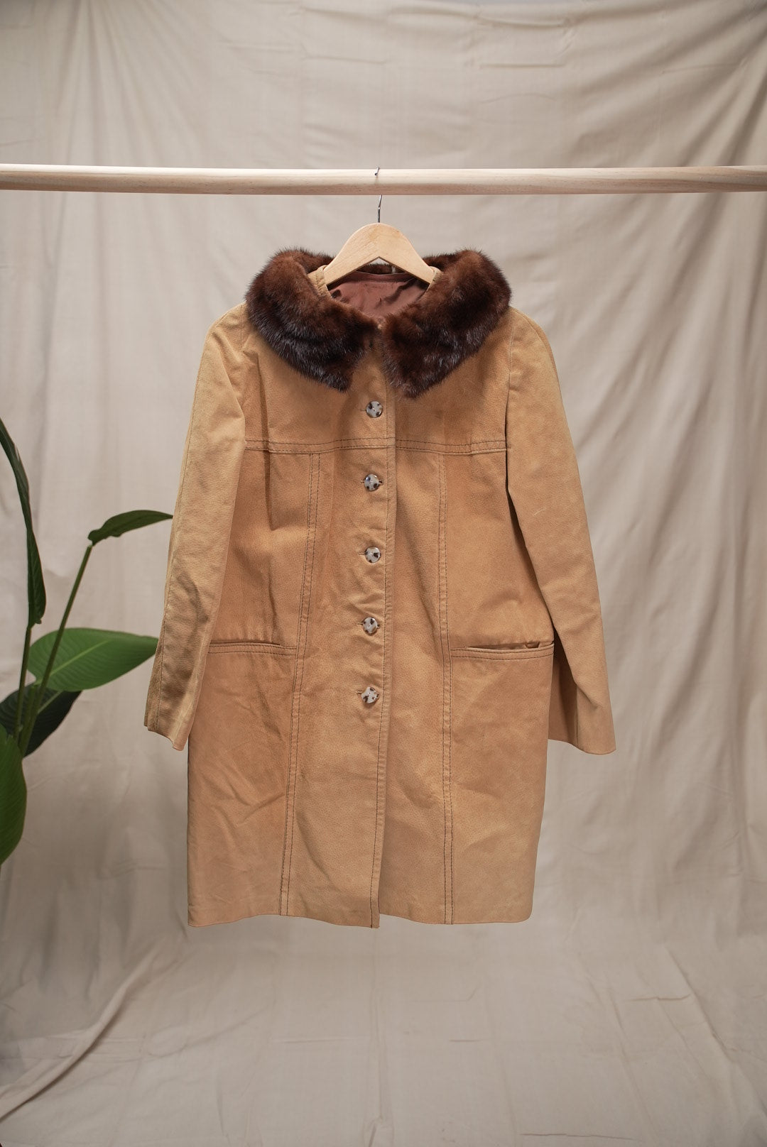 Suede and Fur Collar Coat