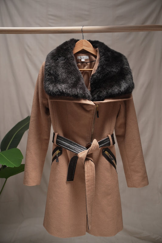 Wool Coat with Faux Fur Collar